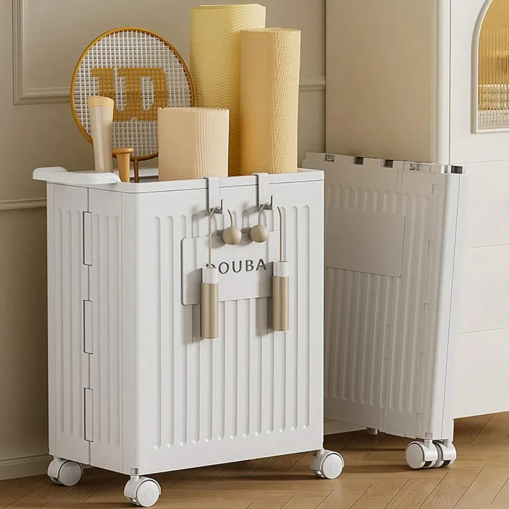 Hamper With Lid Wheels White, PP Injection Molding, Heavy Duty WearResistant, 4 Universal Wheels, Foldable Design,Large Capacit