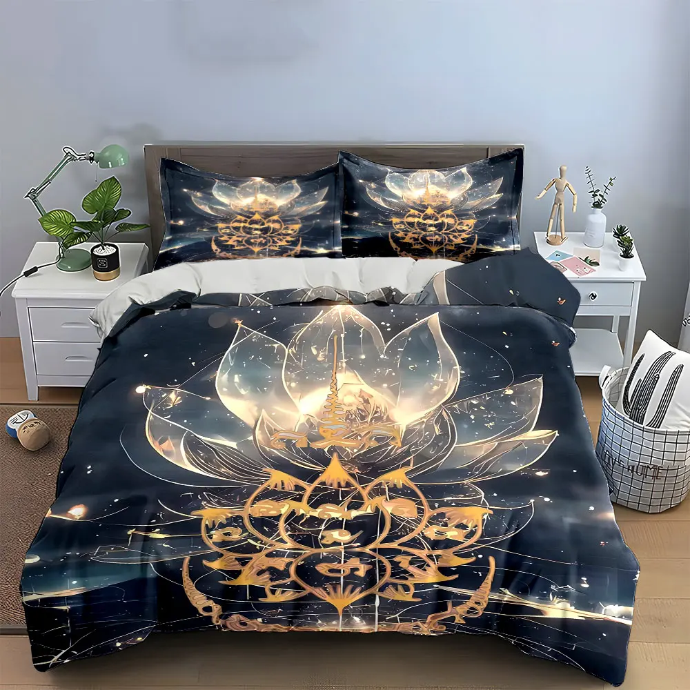Luxury Lotus Decor Set Bedding Set with 1 Duvet Cover 2 Pillowcases Single Double King Queen, Gift