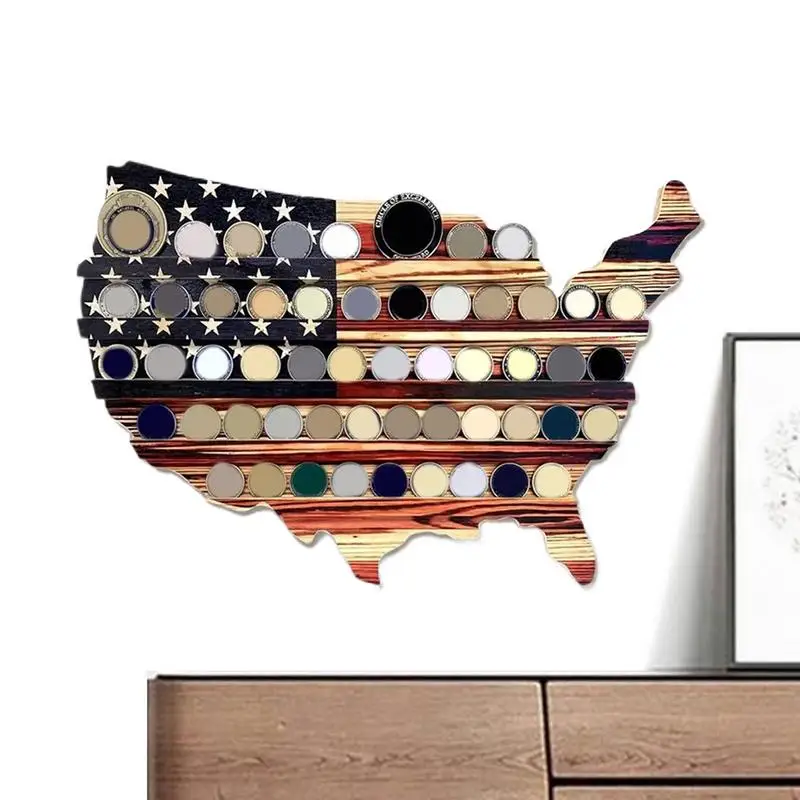 

Challenge Coin Display Wooden Flag Challenge Coin Holder Multi-layer Structure Patriotic Home Decor For Bedroom Living Room
