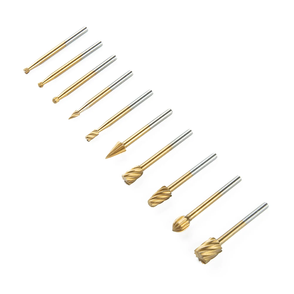10pcs Coating HSS Milling Cutter Router Bit Burrs Rotary Burr Set 1 4 Head 1 8 Shank Die Wood Metal Cutters Engraving