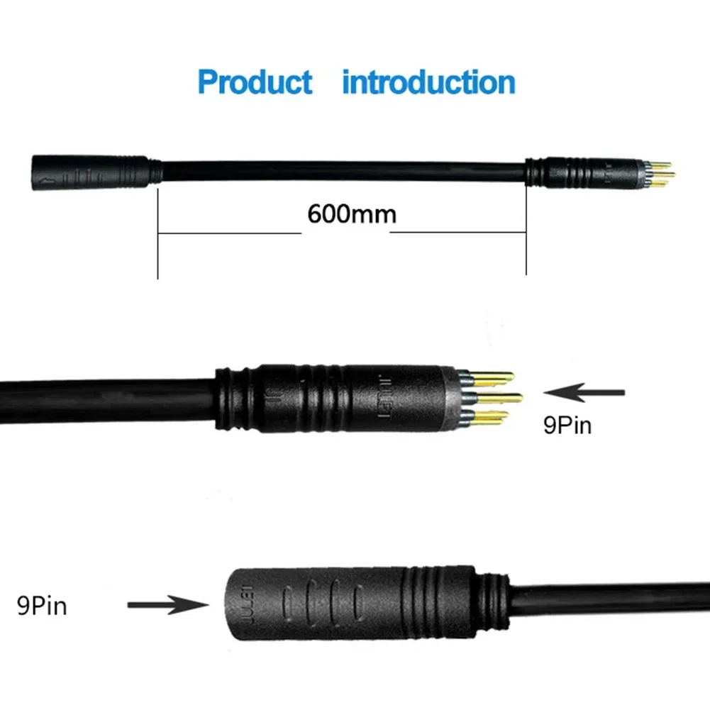 60cm Ebike Julet 9 Pin Motor Extension Cable Waterproof Female To Male Wire Connector Electric Bicycle Accessories