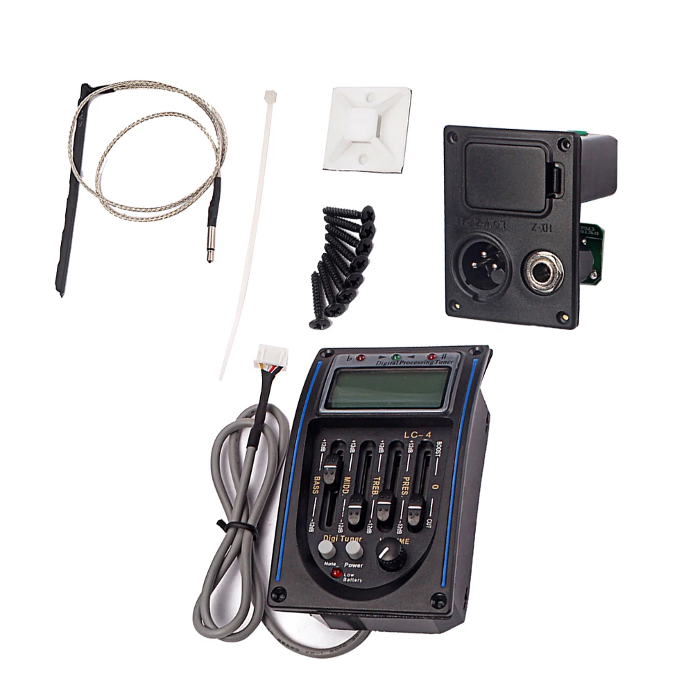 

4 Bands Eq Pickup Guitar Preamp Pickup System With Digital Tuner Lcd Metronome Low Indicator Noiseless