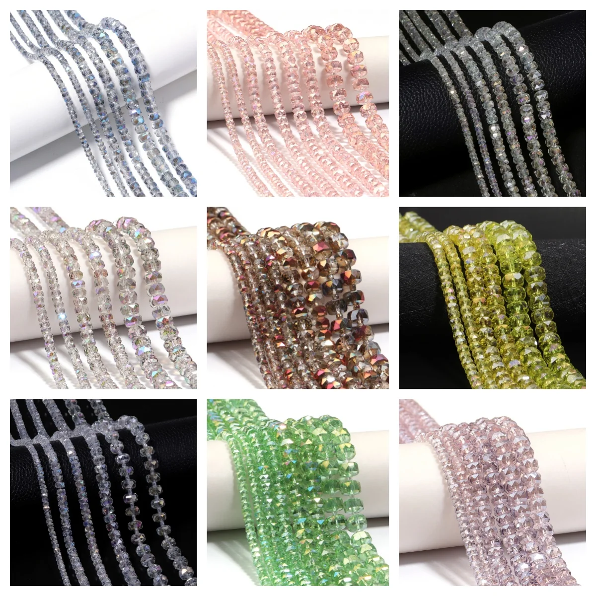 4/6/8/10 mm, runde, facettierte Kristallglasperlen in Radform, flache, runde, lose Perlen zum Basteln von Schmuck, DIY-Armband-Zubehör.