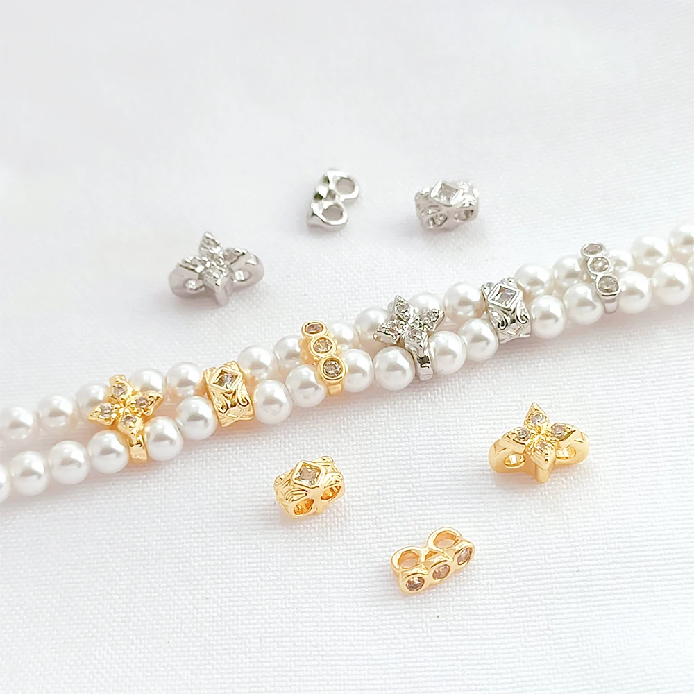 Brass Coated Gold Zircon Inlay Multiple Rows of Separated Beads DIY Jewelry Making Necklace, Bracelet, Clothing Accessories