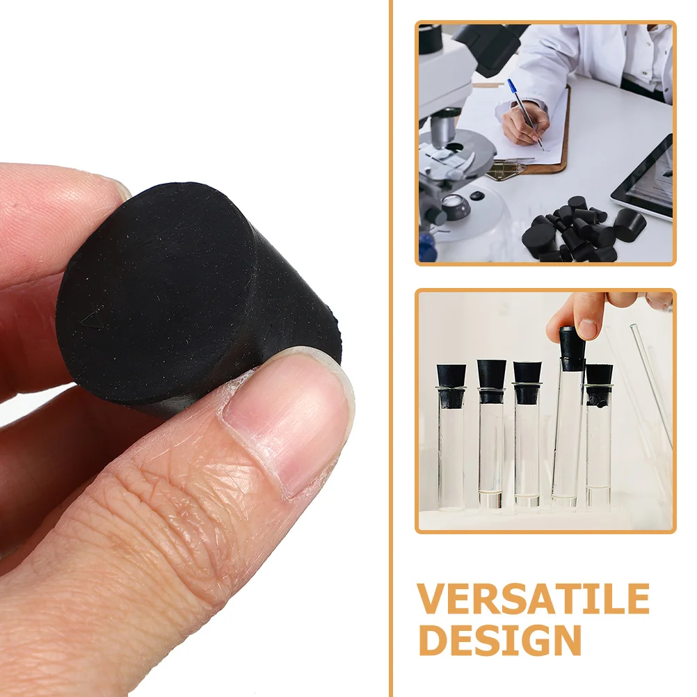 

25pcs Rubber Stopper Sealing Plugs Lab Stoppers Solid Bottle Replacement Black Leak Proof Test Tube Flask Jar Container