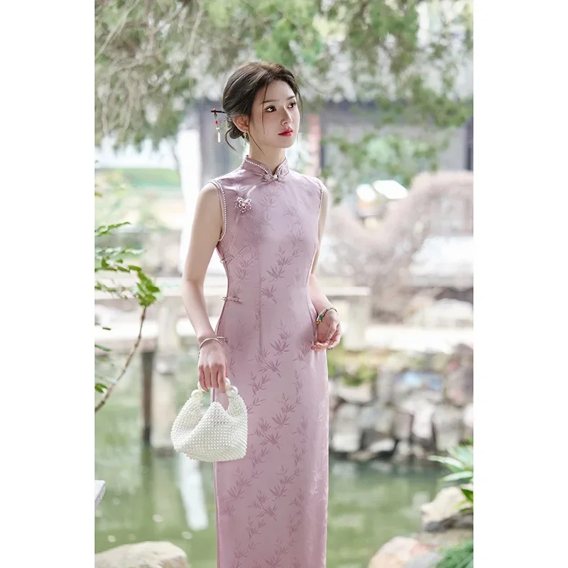 

Улучшенное Cheongsam без рукавов, 2022, фиолетовое летнее молодежное стильное сексуальное темпераментное Ципао высокого класса для девочек