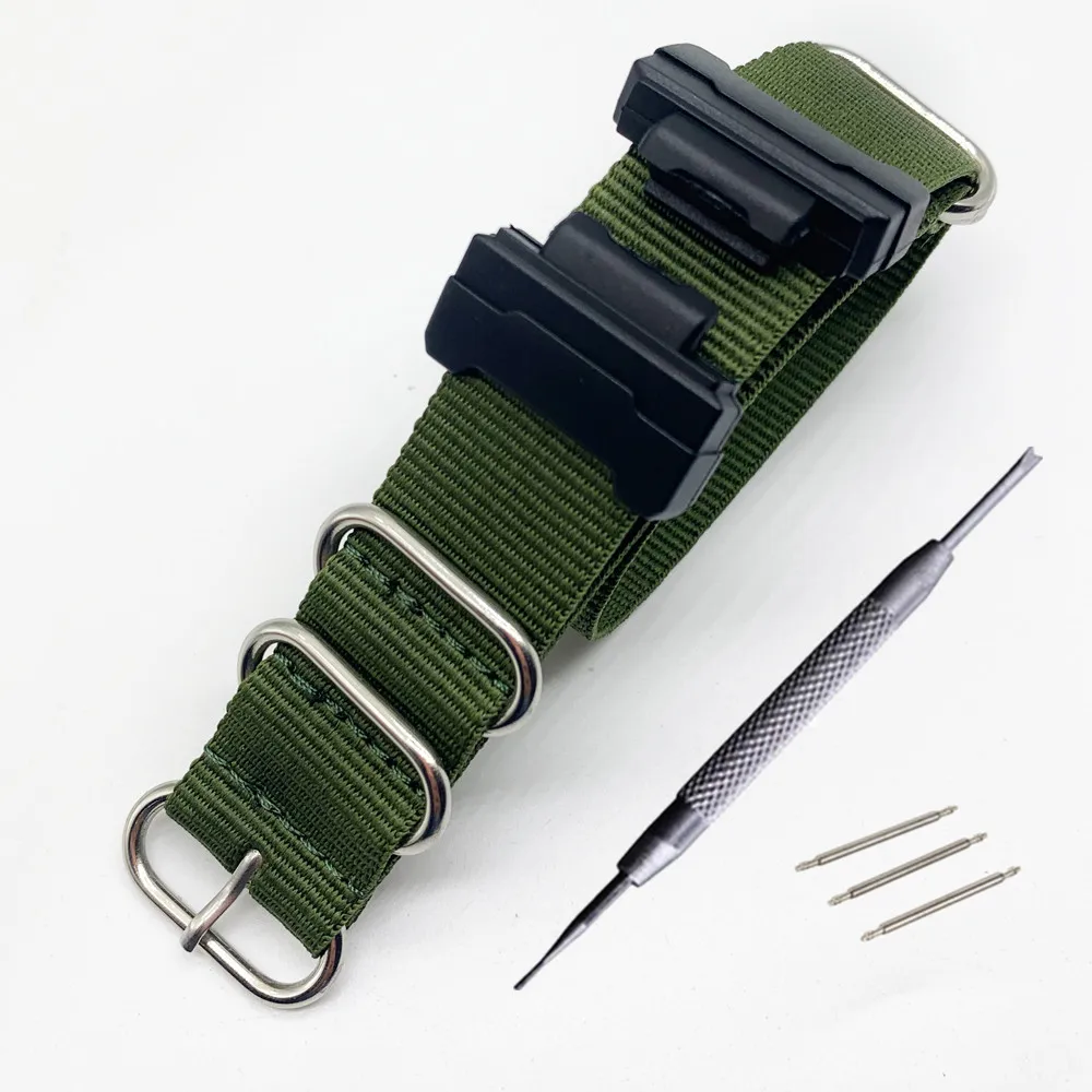 16mm Adapters+ HD Conversion RAF Nylon Watch Band Strap Kit for GShock MIL-Shock 5600 GWM5610 DW6600 GW6900 2310 G100