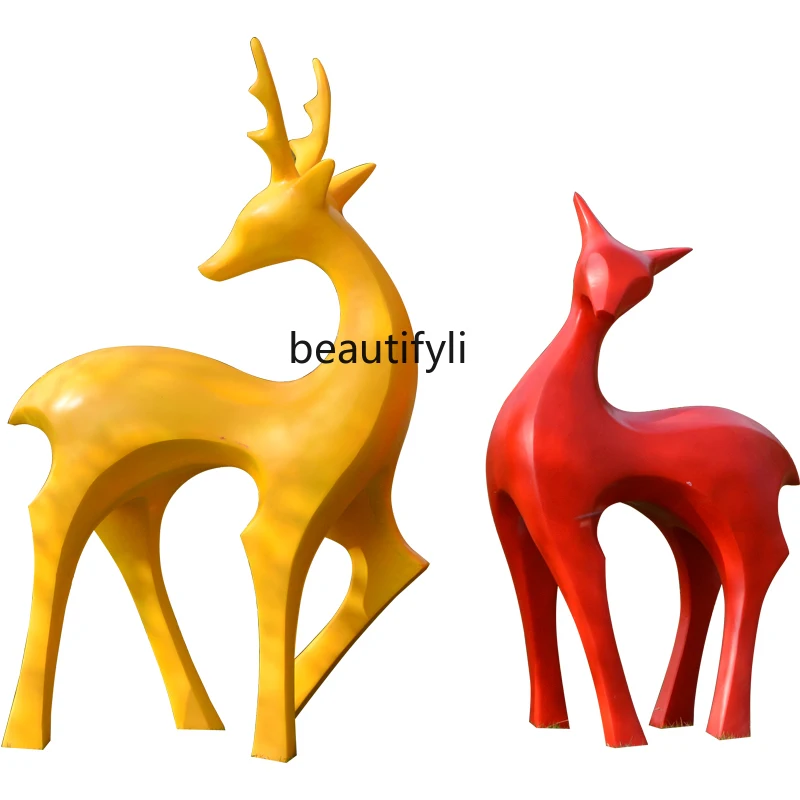 

FRP abstract deer sculpture scenic park shopping mall homestay photography painting animal decoration ornament customization