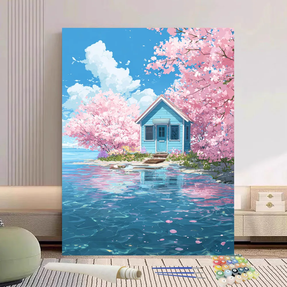 

Картина по номерам цветы и дом DIY ручная роспись маслом холст раскраска уникальный подарок украшение дома