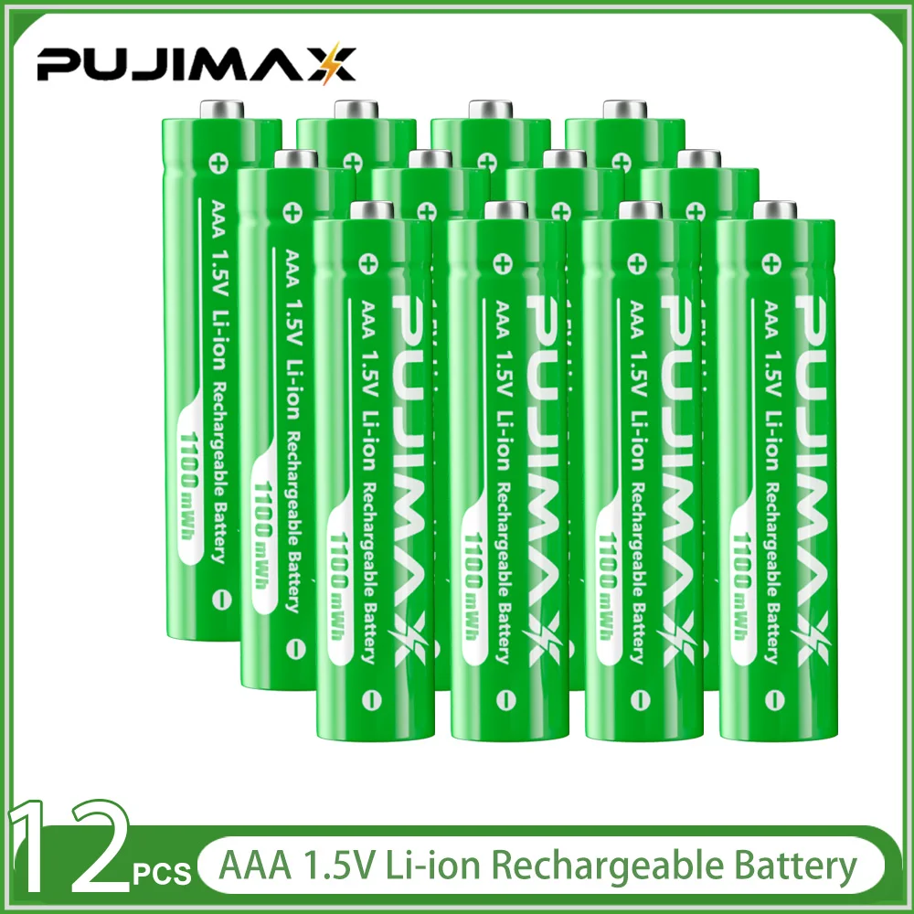 PUJIMAX 1,5 V AAA 1100 mWh oplaadbare lithium-ionbatterij met slimme batterijlader SET batterijen individueel beschikbaar