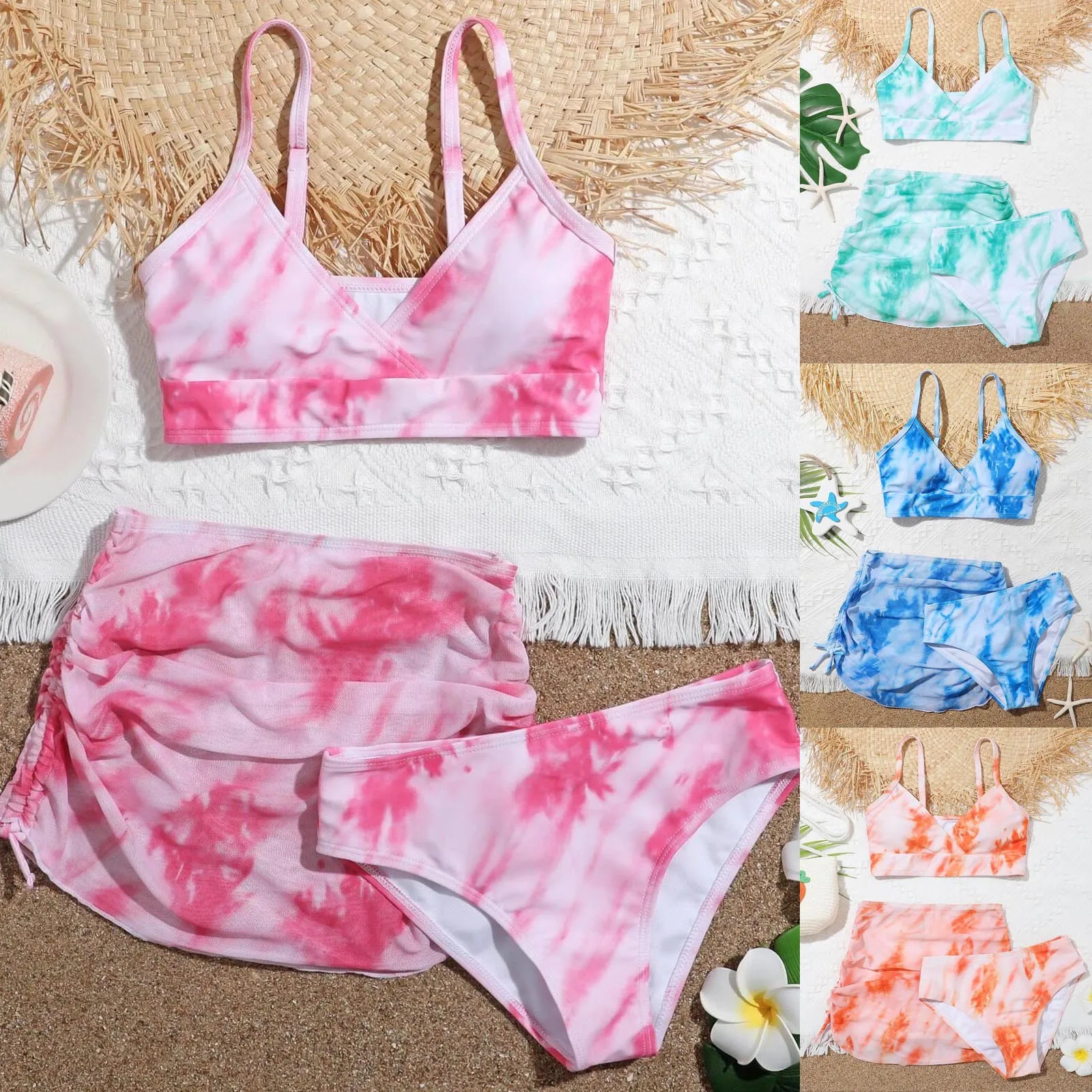 Tie dyeing Kid Toddler Baby Girls Bikini Set Summer Gradient Print Swimwear 3pc Swimsuit Printing Cute Summer Girl Swimwear Sets