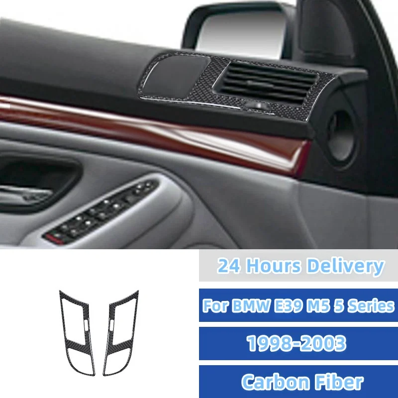 

For BMW E39 M5 5 Series 1998-2003 Accessories Carbon Fiber Both Side Front Door Audio Speaker Frame Panel Cover Trim Sticker