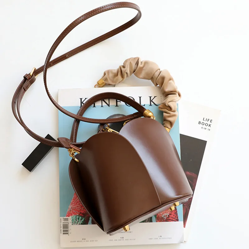 Lady Designer Style Bucket Bags 2023 New Handbags Luxury Real Leather Shoulder Bag For Women Floral Handle S4410