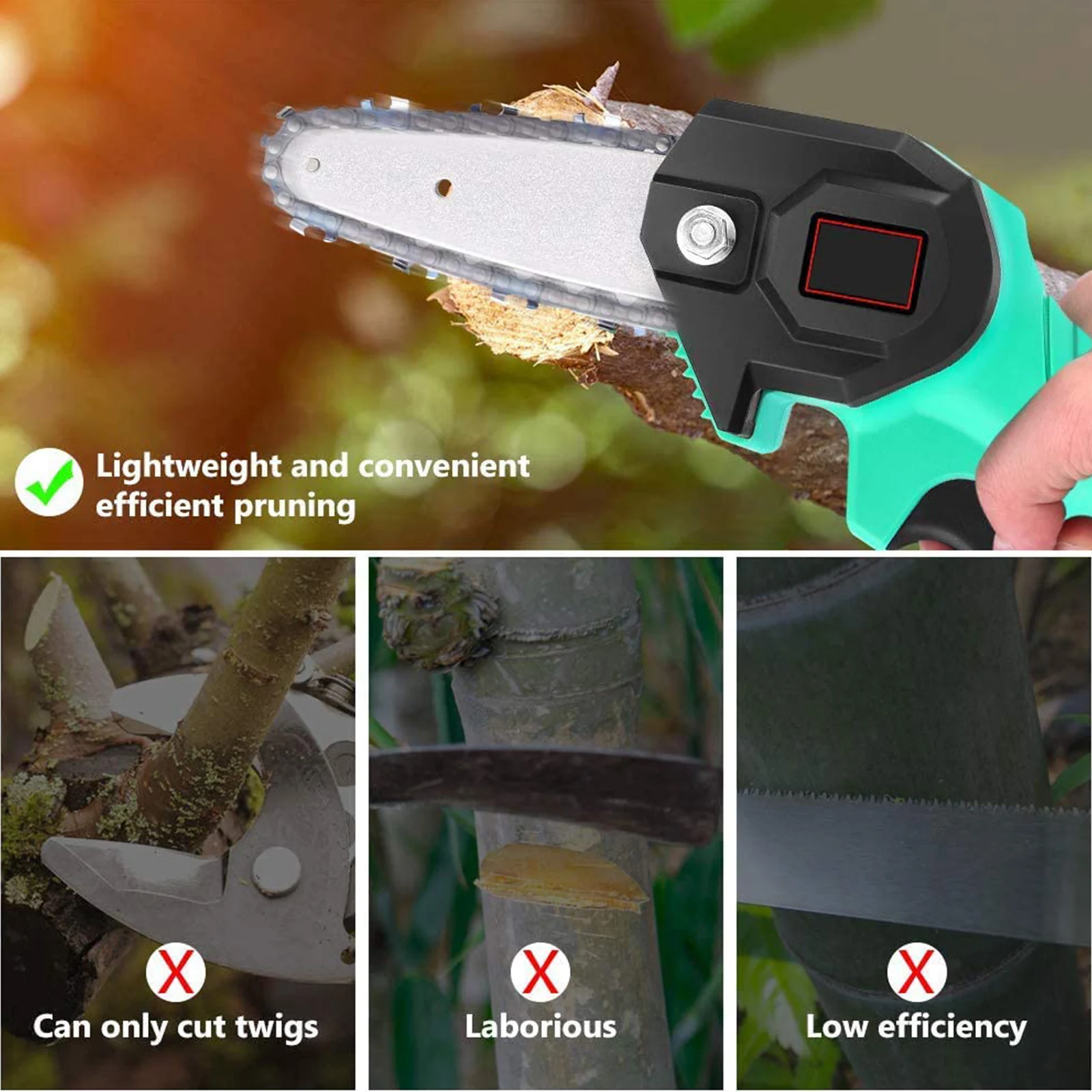 1080W Electric Chain Saw Cordless Electric Pruning Saw Protable Mini Chainsaw Garden Logging Woodworking Tool With Battery