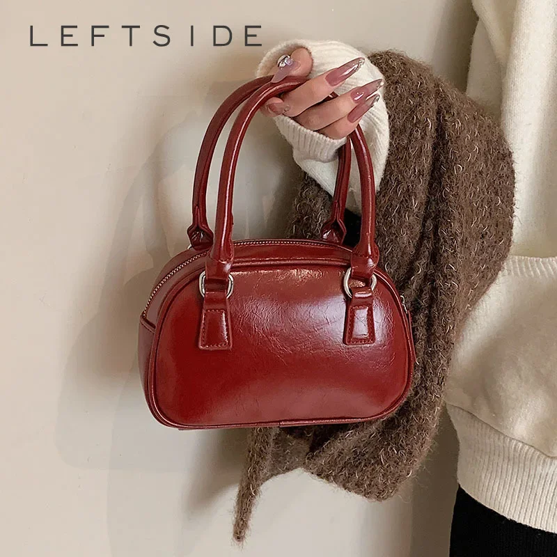 LEFTSIDE Fashion Retro Women Small Pillow Handbags and Purses 2023 Winter Luxury Leather Crossbody Bags with Short Handle