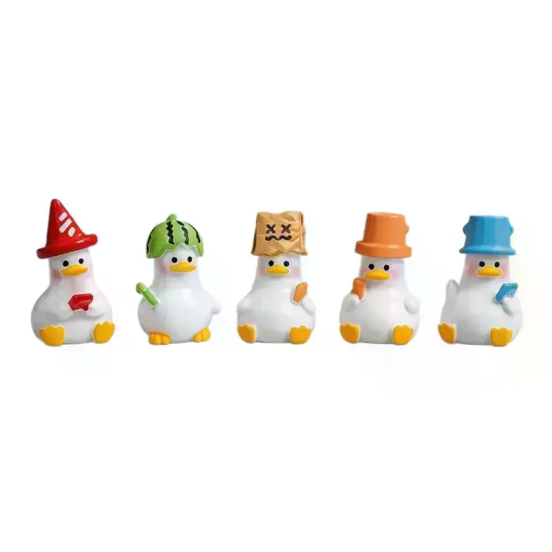 Slacking Duck Resin Figurines 5Pcs Cute Mini Ornaments for Kids Room Decor Desktop Bonsai DIY Accessories