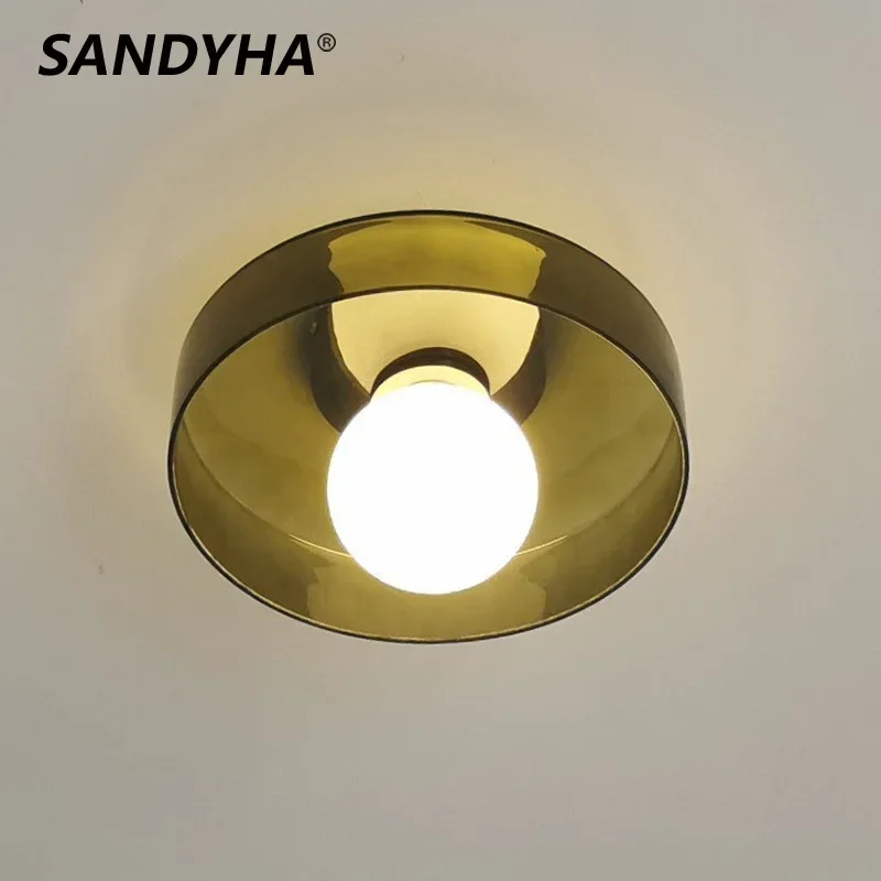 

Nordic Glass Round Ceiling Light Green Retro Pendant Lighting Home Decor Corridor Bedside Bedroom Dining Table Led Wall Lamp