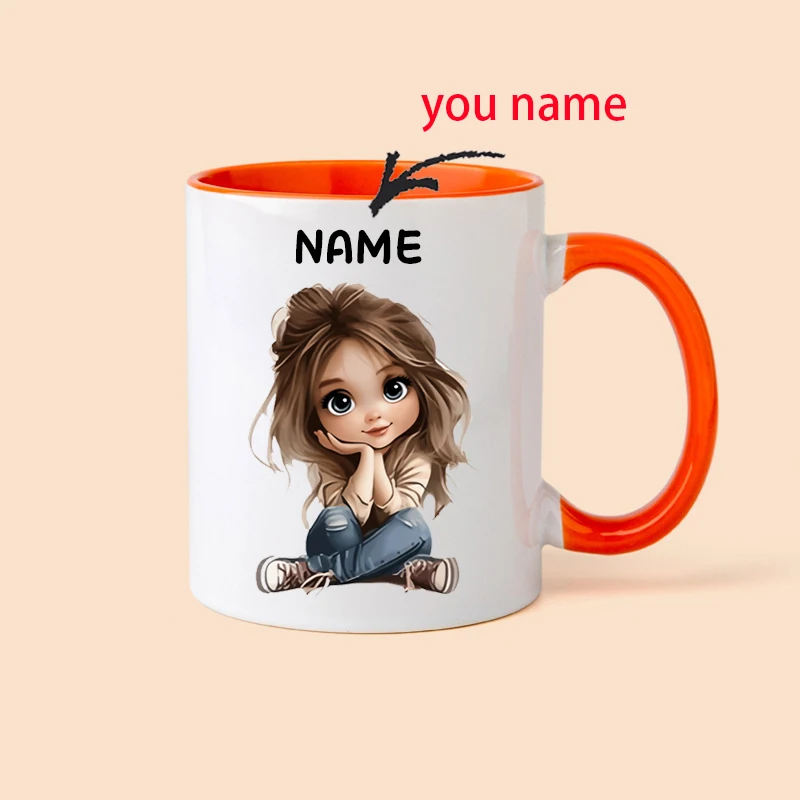 Personalized cute princess ceramic mugs with double-sided printing and customizable names, suitable for girls and women.