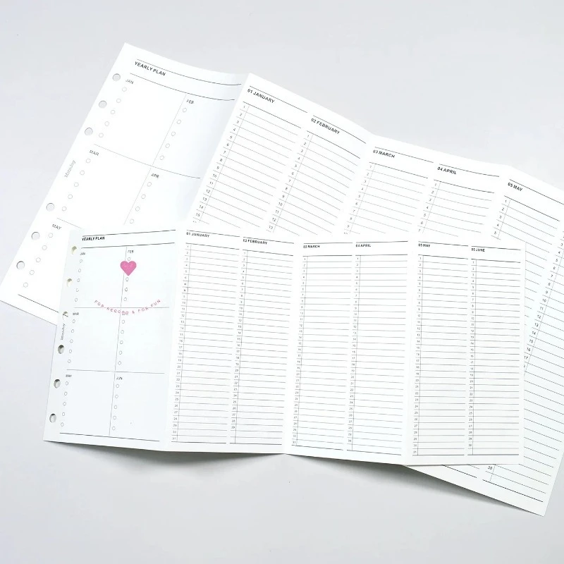 Fromthenon A6/A7 Yearly Plan Refill Paper-Horizontal 4-Fold Loose-Leaf Inserts for Planner Notebook Organizer Replacement Pages