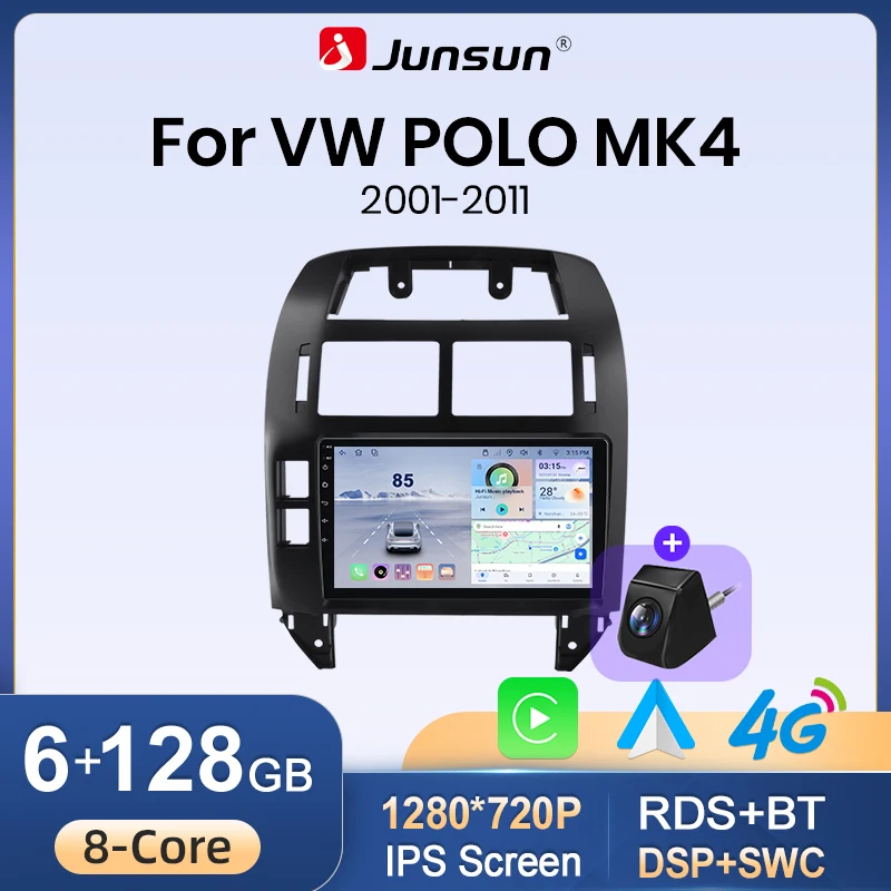 Junsun Bezprzewodowe Radio Samochodowe CarPlay Android Auto do Volkswagen Polo Mk4 IV 2001-2009 Radio…