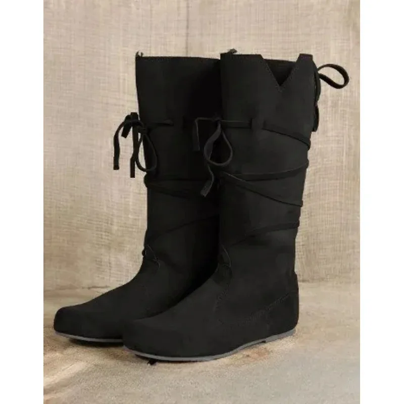 Mittelalterliche Wikinger Retro Herren Ritterstiefel Larp Schuhe PU Leder Krieger Prinz Piratenjäger Cosplay Fancy Party Anime Schuhe