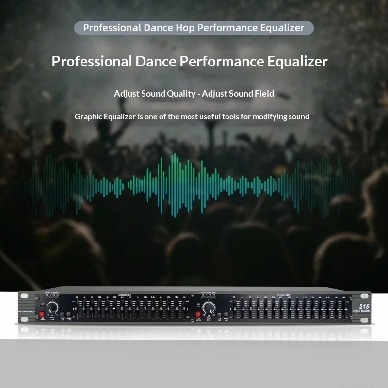 215 Professional Graphic Equalizer - 15-Band Dual Channel EQ with ±12dB Boost/Cut, 40Hz Low Cut, LED Meter for Stage PA System