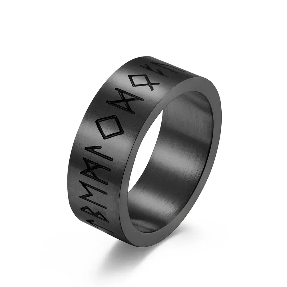 Vintage Stainless Steel Minimalist Viking Runes Ring Men\'s Punk Cool Black Gold Color Band Rings Dropshipping