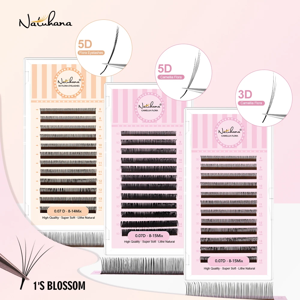 NATUHANA Easy Fanning Lashes Russian Volume Camellia 3D 5D Individual Lash Extensions Tray Salon Supplies