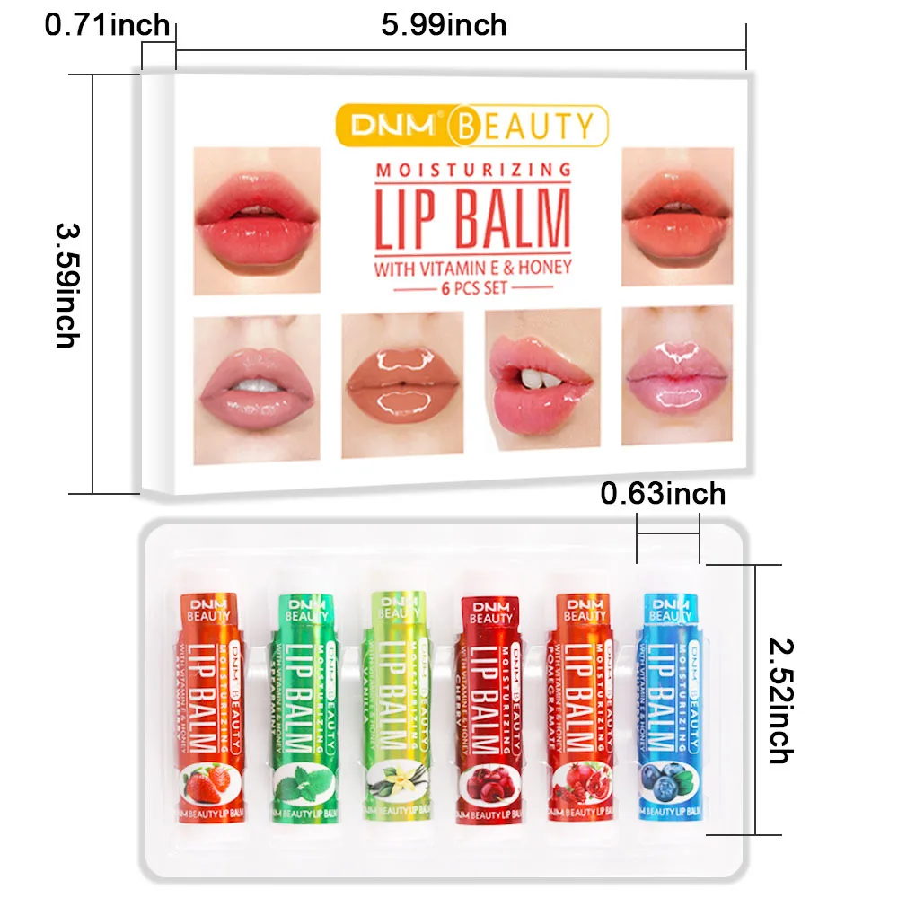 Pack of 6 Lip Balm Fruit Flavor Moisturizing & Nourishing Lip Base Lipstick Set for Girls Women Lip Moisturizers EIG88