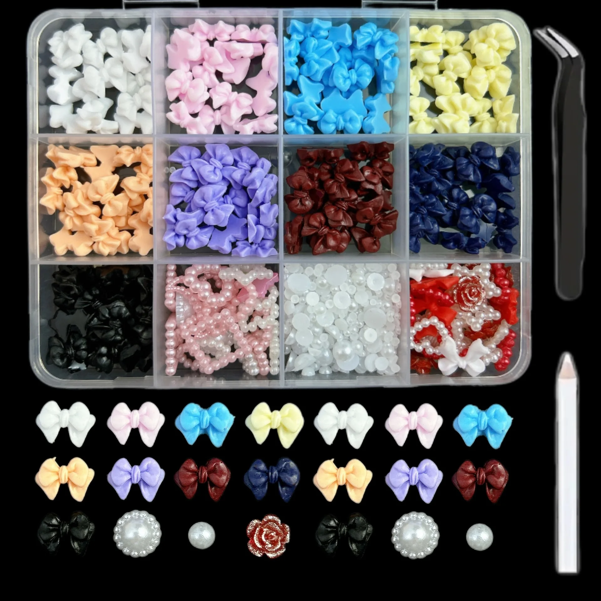 樹脂製のマニキュアアクセサリー,芸術的な工芸品,混合弓,愛の真珠,星,愛らしい,ランダム,1箱