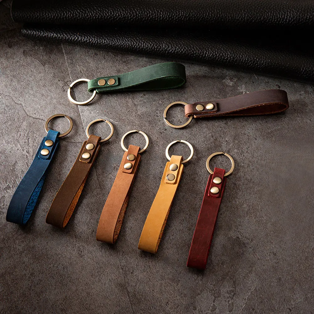 1Pc New Classic Vintage Cow Leather Keychain Men Personality Fashion Leather Car Key Rings Decorative Hooks Key Chains