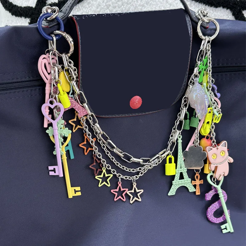 Y2K Aesthetic Vintage Colorful Keychain Pants Decorative Chain Bag Charms Bag Pendant Punk Purse Fashion Accessories