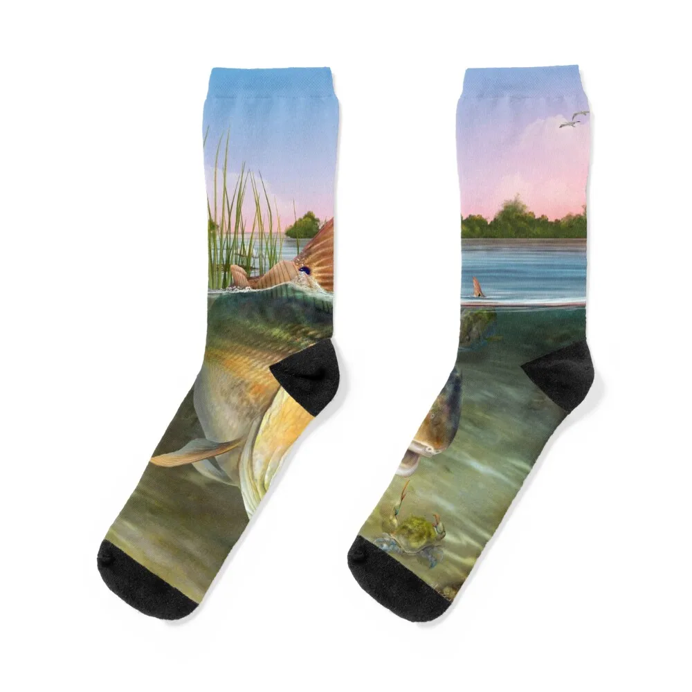 

Redfish in the Reeds Socks basketball cool cotton with print Socks Male Women's
