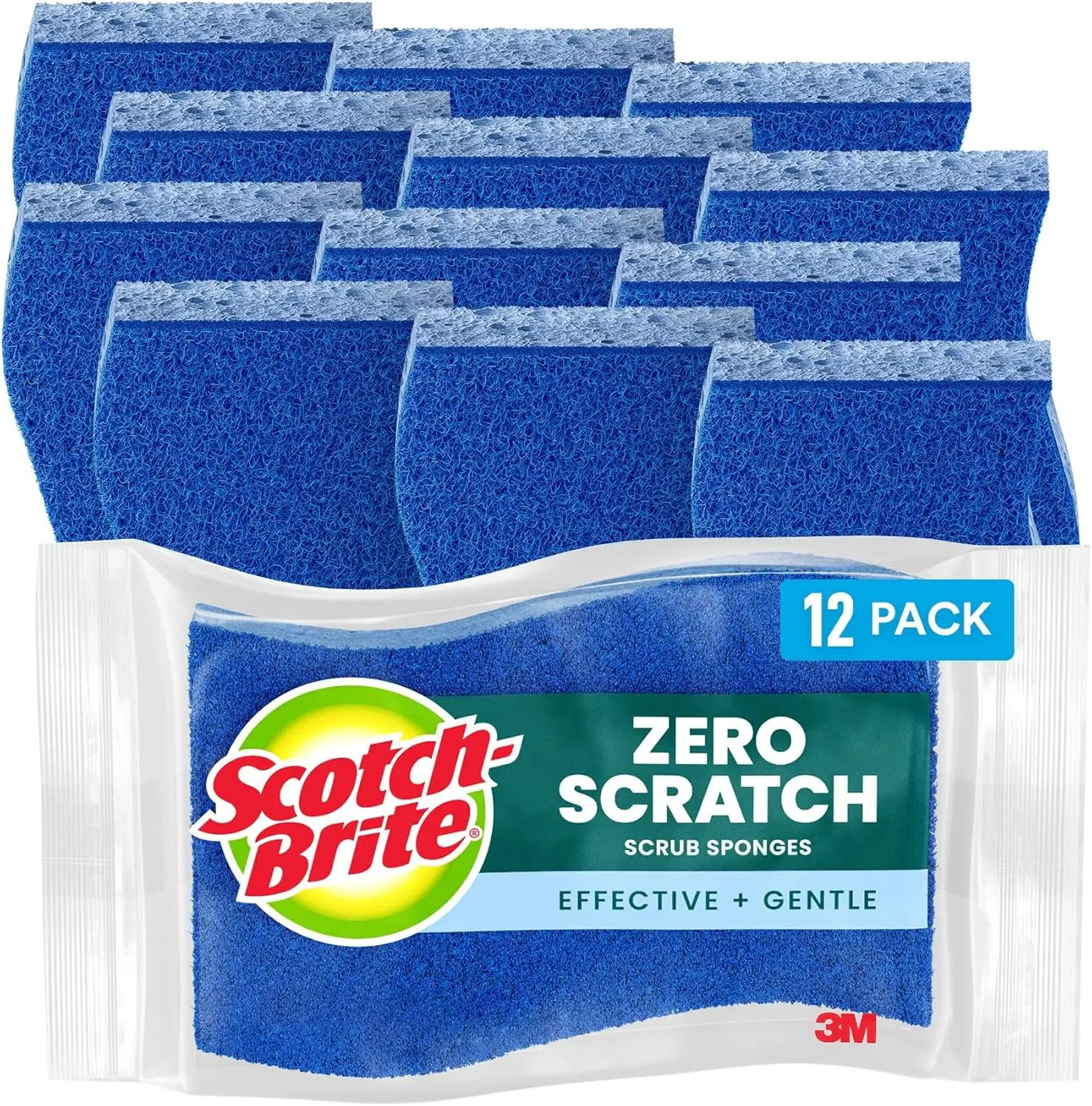 

Zero Scratch Scrub Sponges 12-Pack: Safe for Non-Stick Cookware, 3x Quicker Cleaning