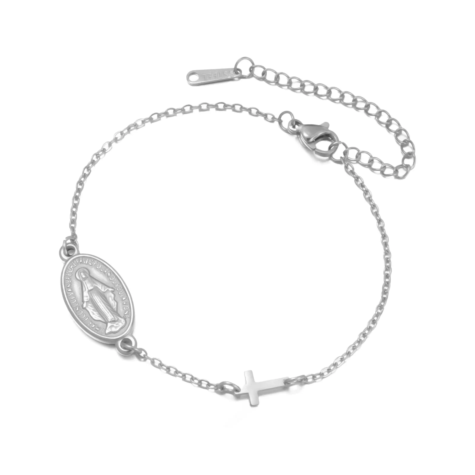 LIKGREAT مريم العذراء سوار الصليب سحر أساور الفولاذ المقاوم للصدأ أم يسوع الكاثوليكية مجوهرات هدية الحماية المسيحية