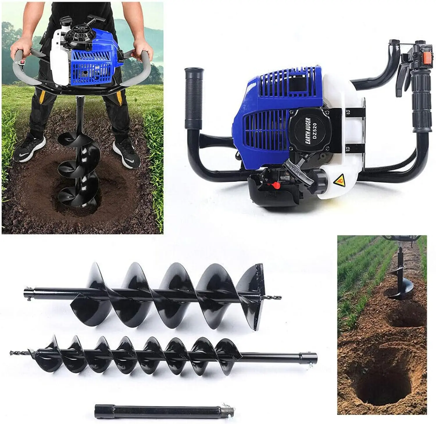 Earth Auger 52Cc Gasoline Engine Single-Cylinder Gasoline Post Hole Digger Borer Fence Ground Drill 4