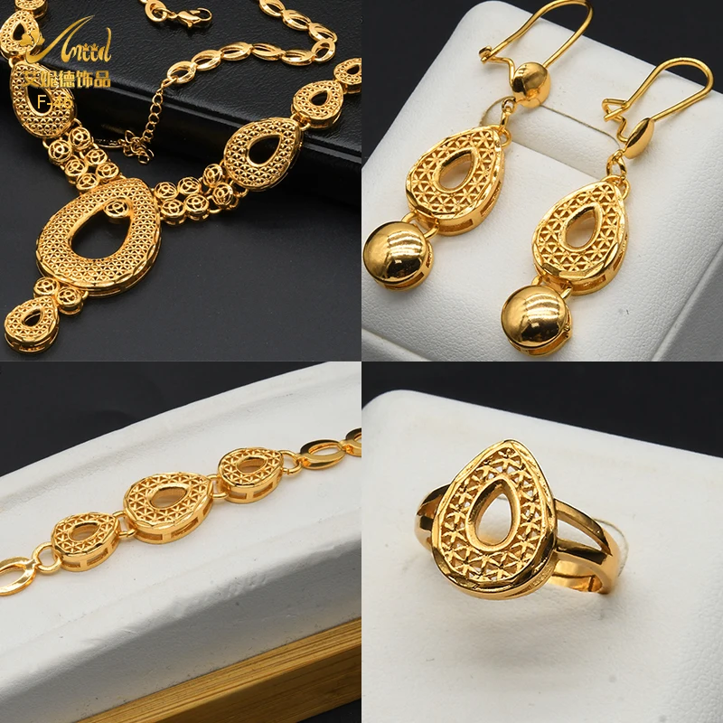 ANIID Luxury Indian Jewelry Set Quality Copper Dubai Gold Color Wedding Necklace And Earring Set Bridal Party Ethiopian Jewelry