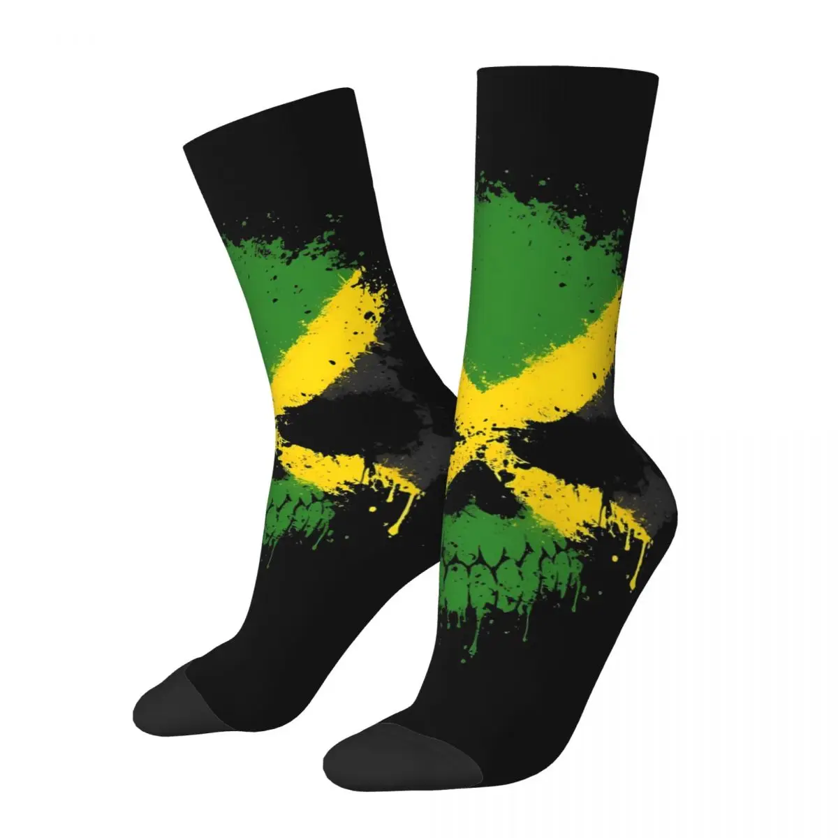 

Funny Crazy Sock for Men Cool Skull Harajuku Jamaica Flag Breathable Pattern Printed Crew Sock Seamless Gift