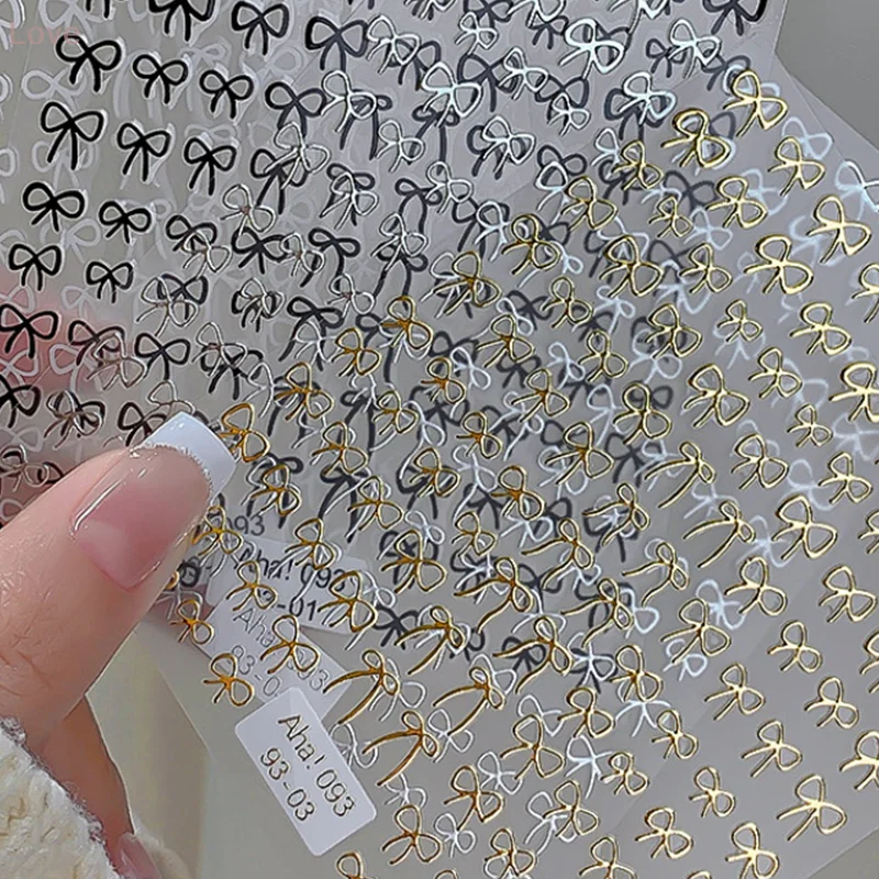 [L & P] 1 قطعة ثلاثية الأبعاد رقيقة أسود أبيض صغير القوس الشريط Bowknot ملصقات الأظافر ملصقات بمادة لاصقة عالية الجودة مسمار الفن الديكور