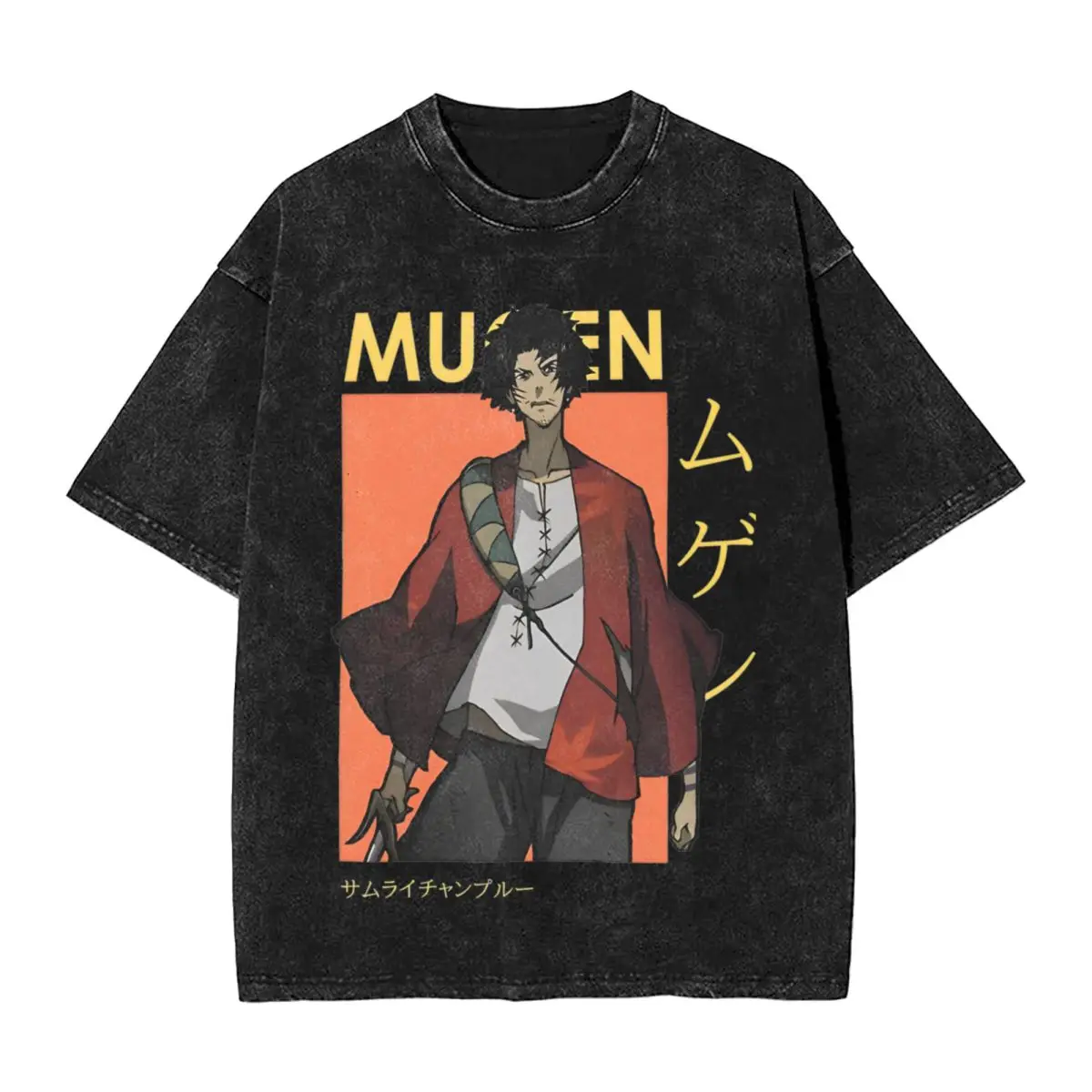 Mugen Samurai Champloo Card Anime Washed T Shirt Streetwear Hip Hop Vintage T-Shirt Tee Shirt Men Women Cotton Harajuku Summer