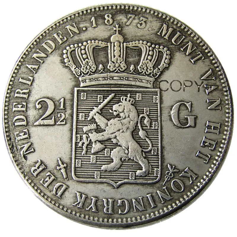 Netherlands,1873 2 1/2 Gulden Willem lll Silver Plated Copy Decorative Coin