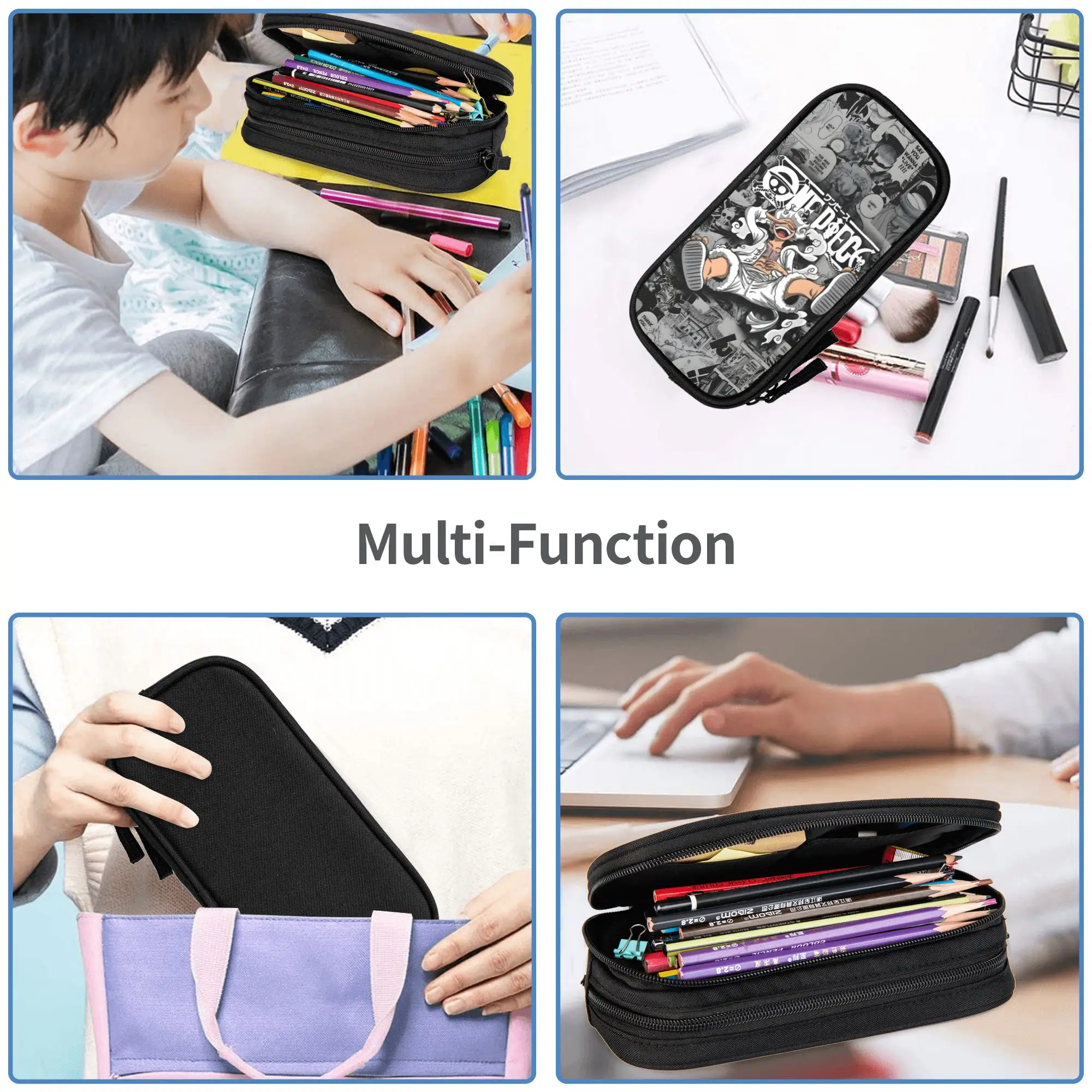 Custom Kawaii One P-Pieces Luffy Manga Pencil Case for Girl Boy Large Storage Manga Pencil Pouch Stationery view 6