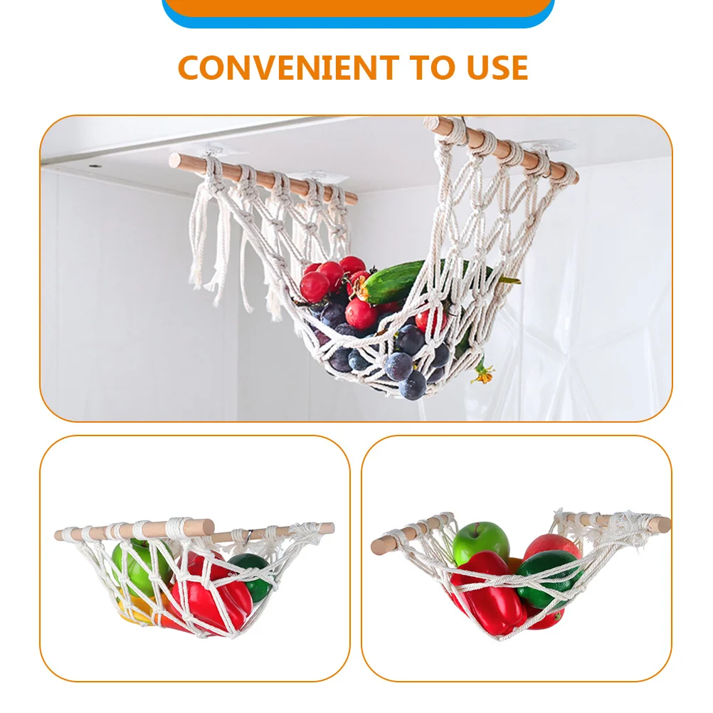 

Hand-Made Hanging Fruit Basket Bohemia Style Cotton Rope Decorative Wall Mounted Storage Basket Kitchen Vegetable Hammock