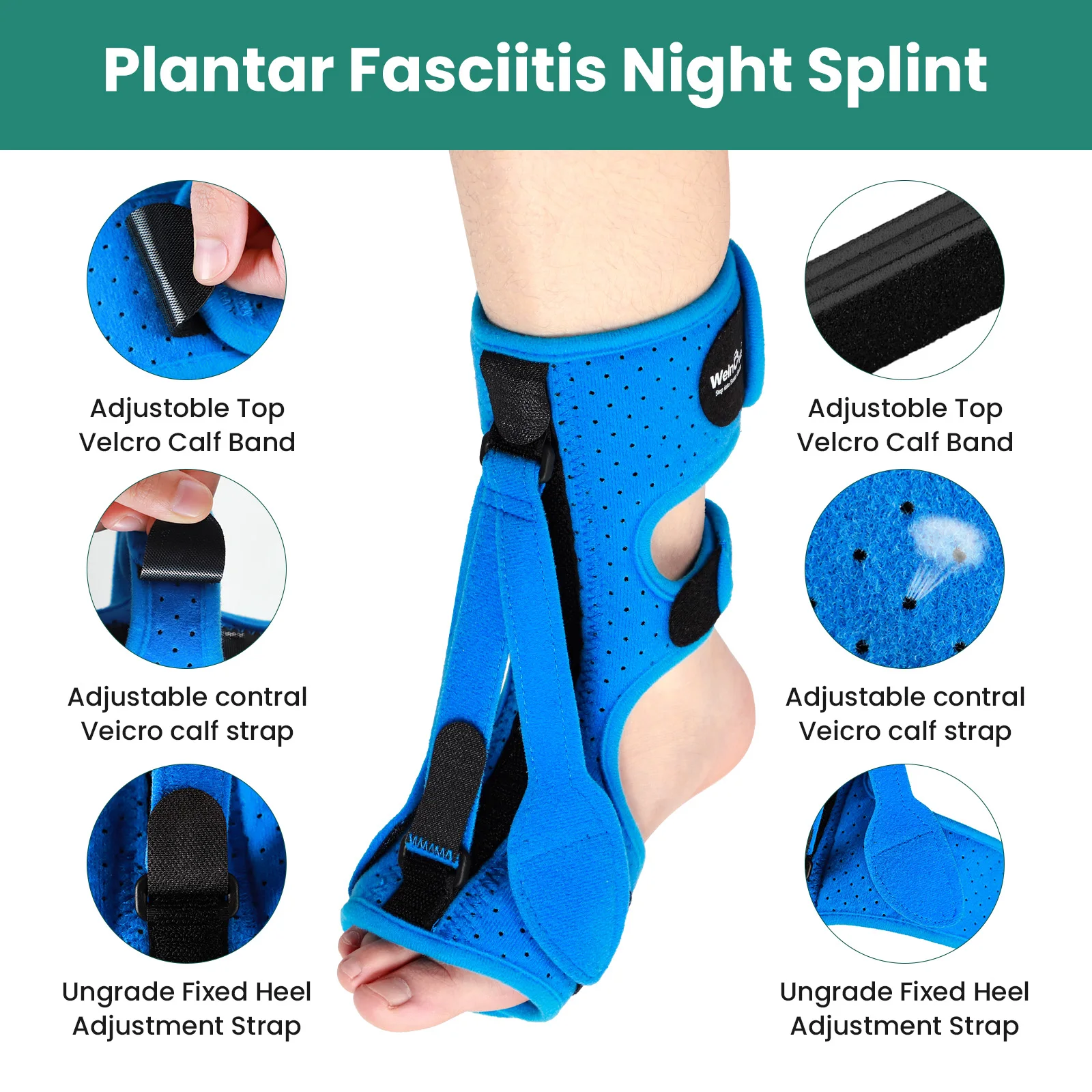 Tutore per caviglia regolabile blu Fascite plantare Stecca notturna Tutore per piede cadente Fascite plantare Piede per arco Supporto per tendine di Achille