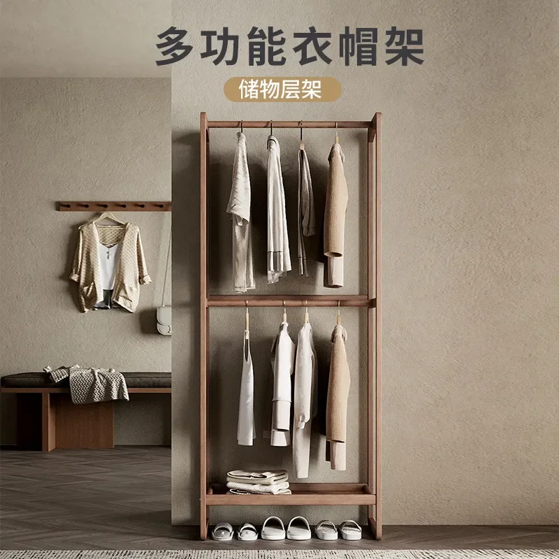 Customized Solid Wood Coat Rack Floor Standing Clothes Hanger for Bedroom Living Room Indoor Wooden Clothing Storage Shelf