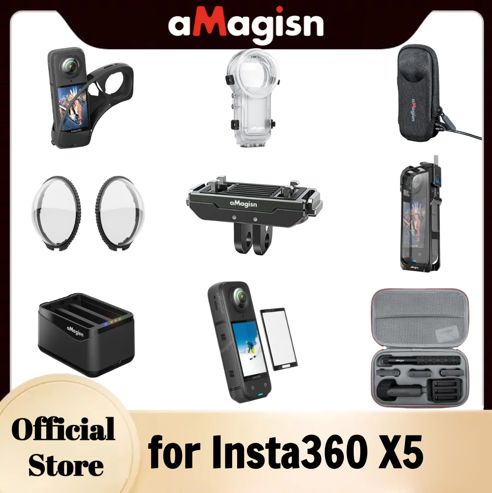 aMagisn Аксессуары для камеры Insta360 X5 ,  Путешествия Влоги Мотоциклы Водные виды спорта Велоспорт  Корпус-крепление  для Insta 360 X5