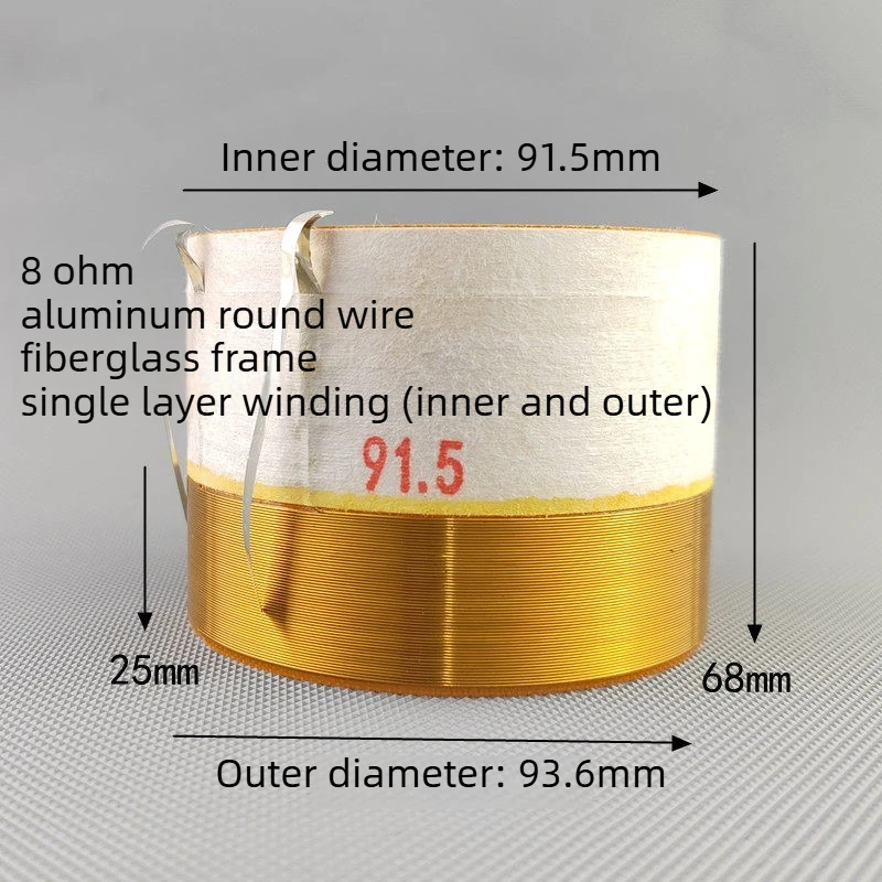 1PCS 91.5mm Bass Speaker Voice Coil- Edge Wound High Power Alu Round Wire Fiberglass Former 8 Ohm