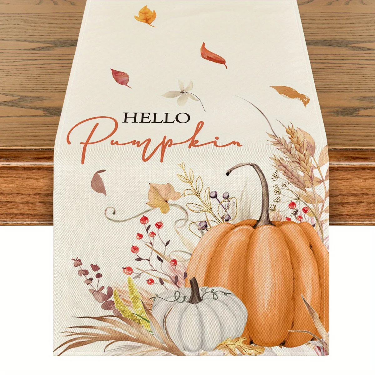 Hello Pumpkin Flowers Leaves Thanksgiving Table Runner Seasonal Fall Harvest Vintage Kitchen Dining Table Funky Home Decoration