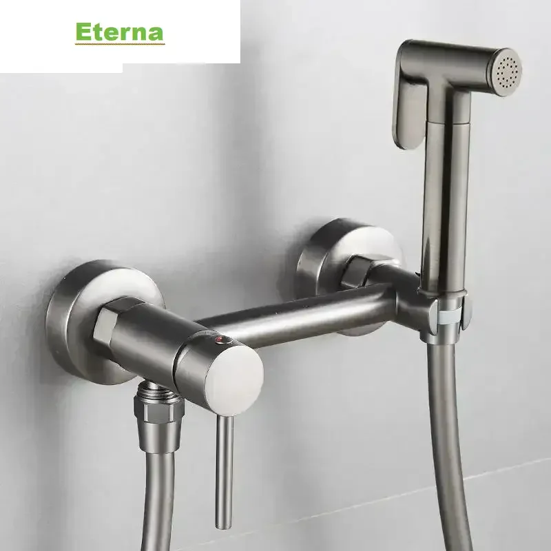 Brass Bidet Faucet Brushed gray Toilet Faucet Handheld Toilet Bidet Sprayer Set Hygienic Shower Hot Cold Water Mixer Shower Head