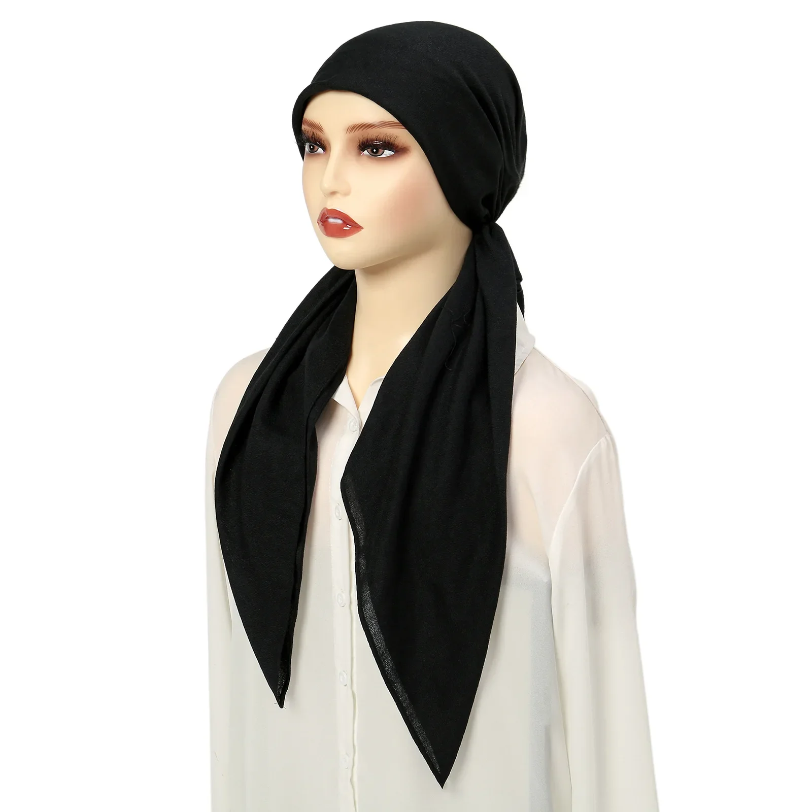 

Solid Color Cotton Linen Turban Hijab Hats Fashion Head Wraps Muslim Hats Breathable Chemo Cap For Women Girls
